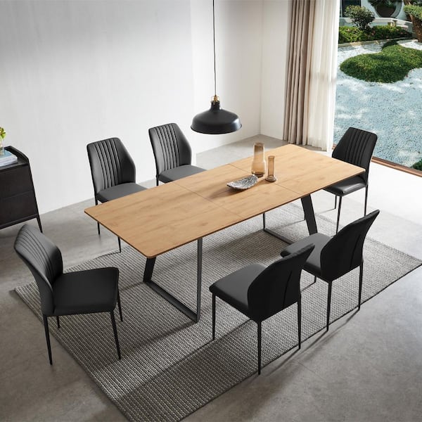 GOJANE 7-Piece Set of Black Chairs and MDF Oak Rectangular