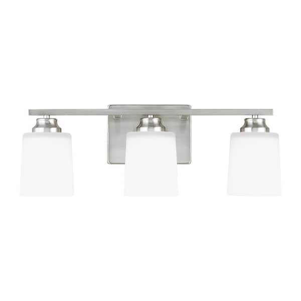 Generation Lighting Vinton 20.75 in. 3-Light Brushed Nickel Bathroom Vanity Light with Etched White Glass Shades, LED Light Bulbs Included