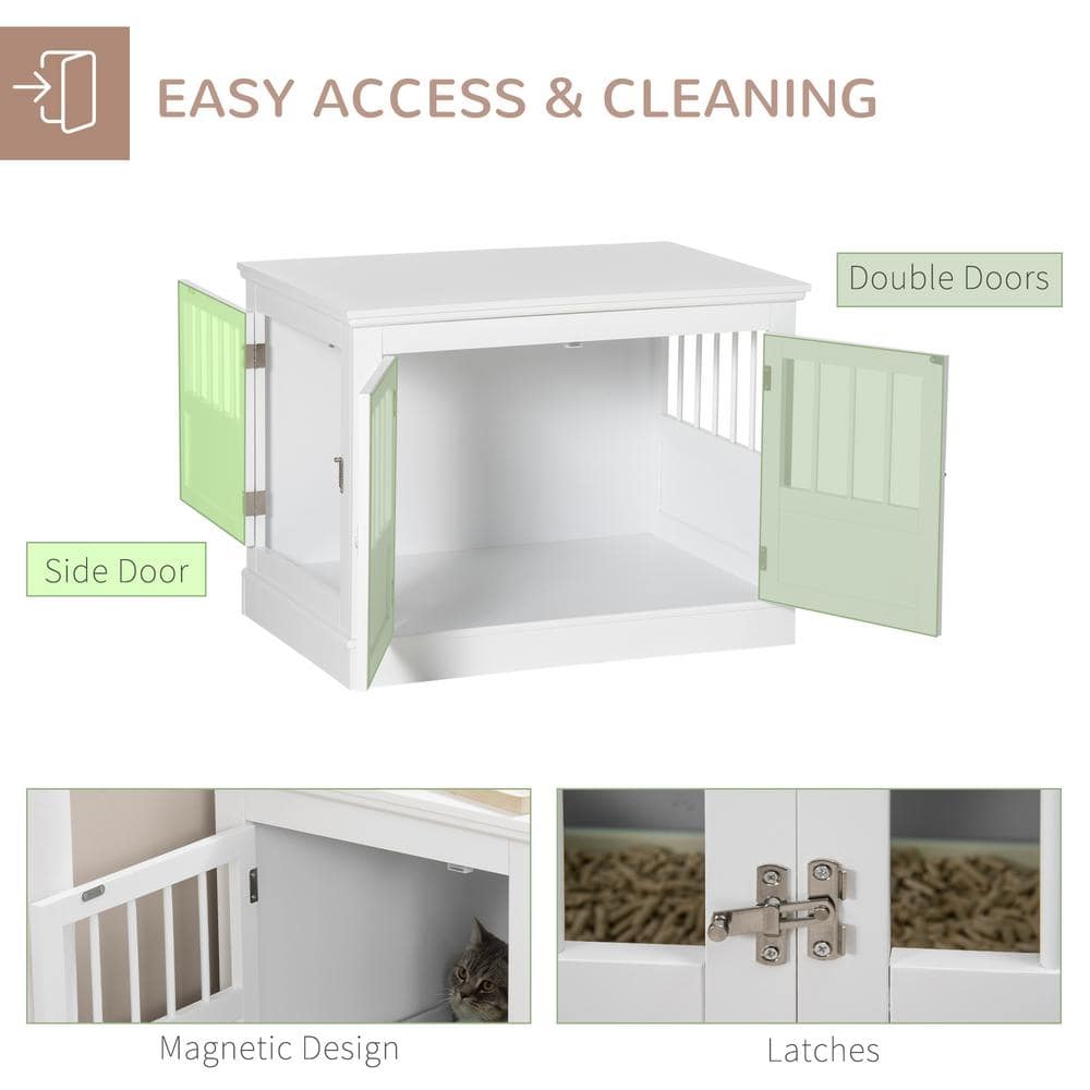 Small White Wooden Dog Crate End Table with Triple Doors