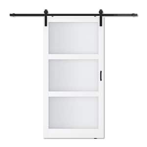 42 in. x 84 in. 3-Lites Tempered Frosted Glass and MDF Sliding Barn Door with Hardware Kit