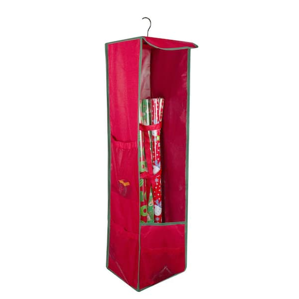 36" Red and Green Vertical Hanging Canvas Christmas Decoration Organizer Storage Bag