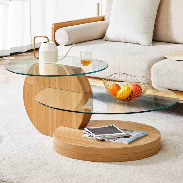 Modern 42 in. Natural Round Glass Coffee Table