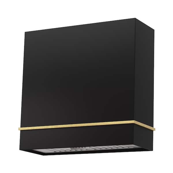 Akicon 30 in. Stainless Steel Ducted Wall Mount Range Hood with Powerful 600 CFM Vent Motor, 3-Speed, in Black with Gold