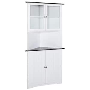 18 in. W x 35 in. D x 71 in. H Corner Linen Cabinet Storage with Adjustable Shelves and Glass Doors in White