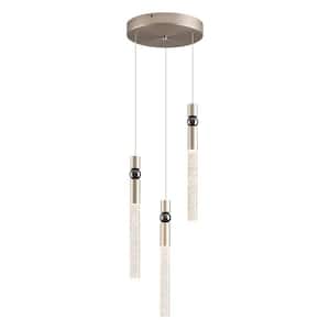 Modern Dimmable 15-Watt Integrated LED Brushed Nickel Mini Pendant with Bubble Crystal Cylinder