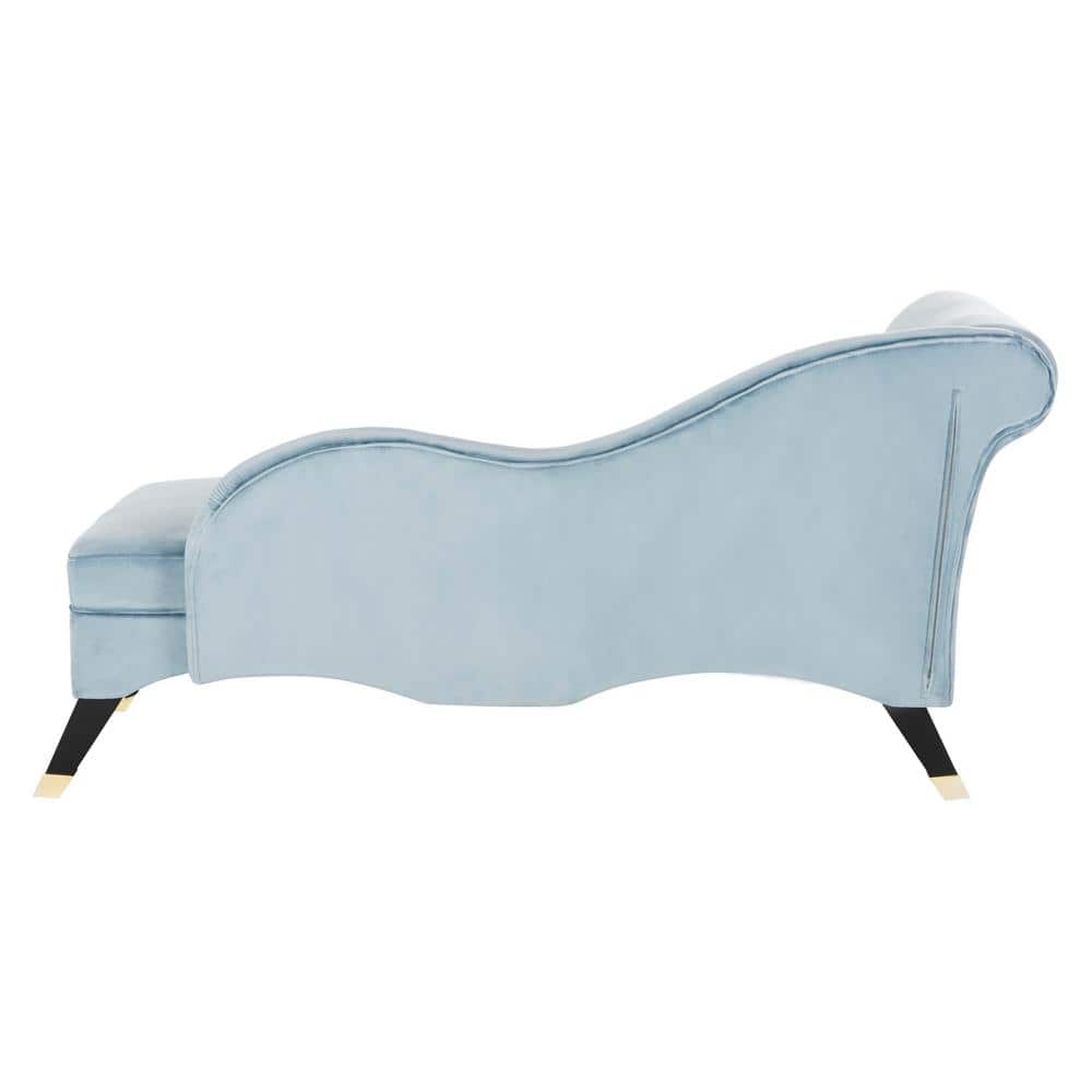 Slate Blue Velvet Art Deco Chaise Lounge with Gold Embellishments