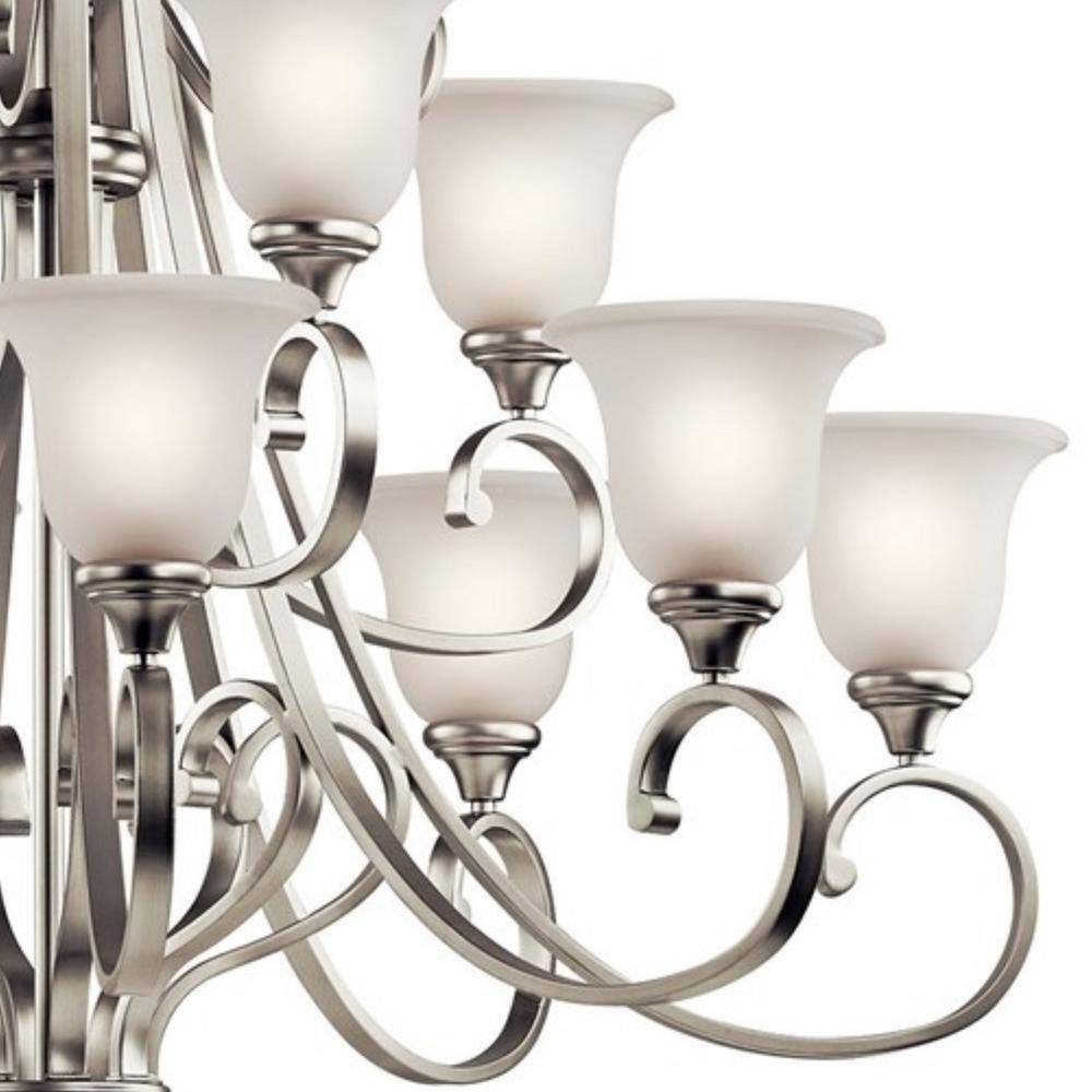 Traditional 16-Light Distressed Bronze Chandelier with Satin Etched Glass