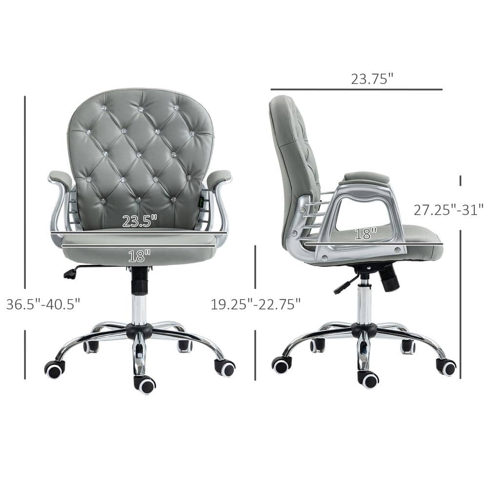 Gray Faux Leather Swivel Task Chair with Metal Arms