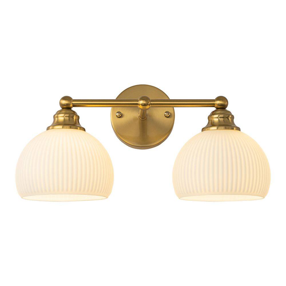 17 in.2-Light Modern Gold Bathroom Vanity Light, Ribbed Opal Glass Wall Sconce with E26 Base for Mirror price history on PriceWatchPro