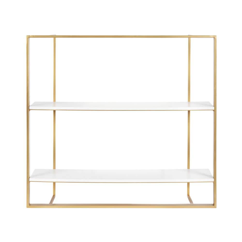 Gold and White Modern Floating Wall Shelf with Wooden Tiers