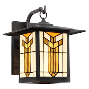Craftsman Style 1-Light Oil Rubbed Bronze Outdoor Stained Glass Wall Lantern Sconce
