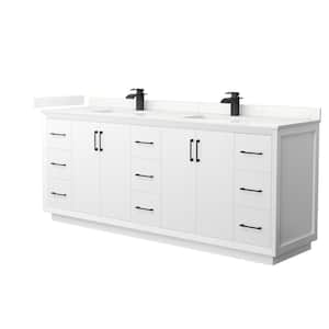 Strada 84 in. W x 22 in. D x 35 in. H Double Bath Vanity in White with Giotto Quartz Top