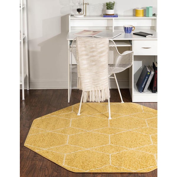 Trellis Frieze Yellow 7 ft. 10 in. x 7 ft. 10 in. Geometric Area Rug