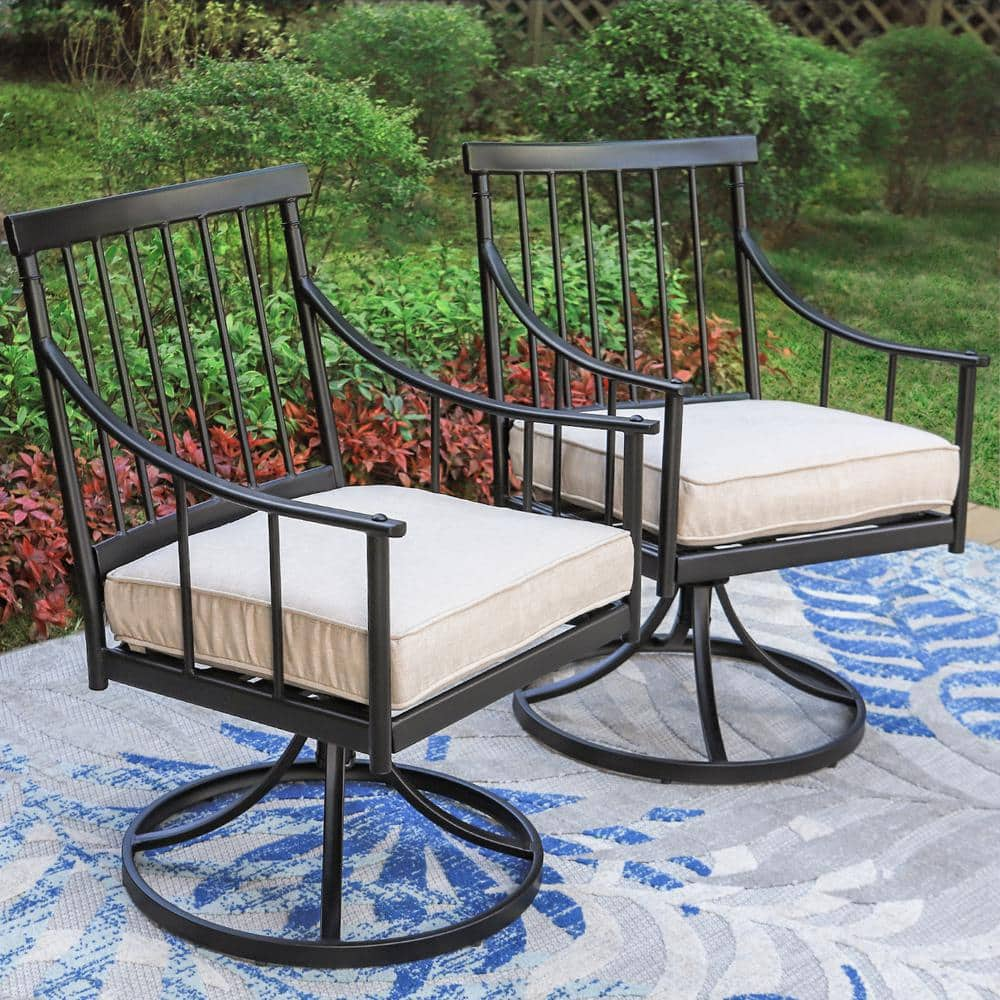 PHI VILLA Black Metal Swivel Stripe Stylish Patio Outdoor Dining Chair ...