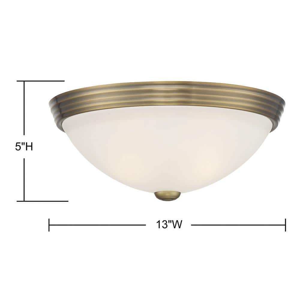 13" Warm Brass and White Etched Glass LED Flush Mount Light