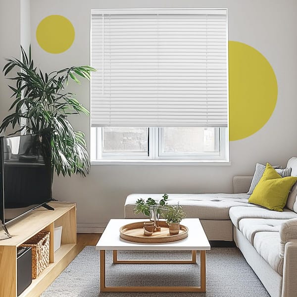 YELLOW BLINDS Misty White 74.5 in. W X 36 in. L Cordless Blackout Vinyl Mini Window Blinds with 1 in. Slats