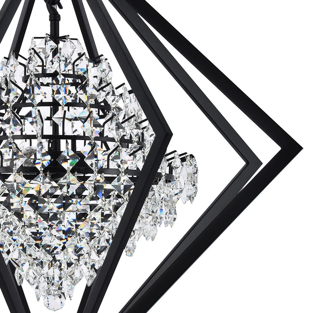 Elegant Black Metal & Crystal Diamond Cage Chandelier, 28"