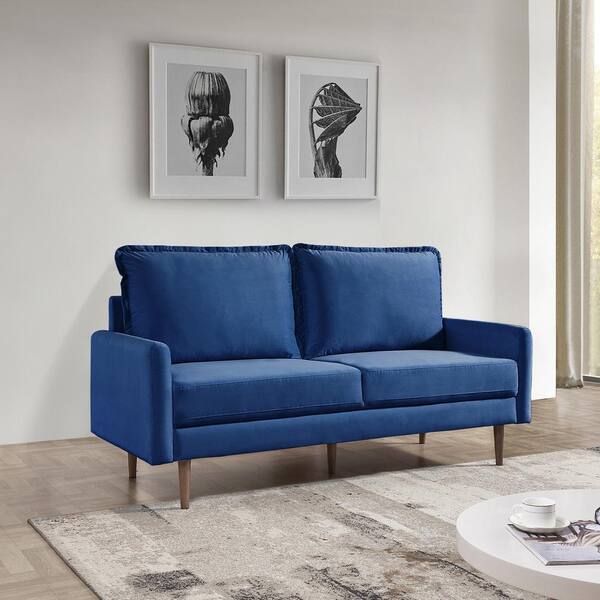 Modern Cambered Series 69 in. Round Arm Velvet Polyester Modern Straight  Sofa in Blue