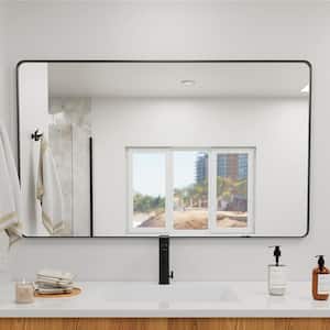 TUNE 60 in. W x 36 in. H Rectangular Black Framed Wall Mount Bathroom Vanity Mirror