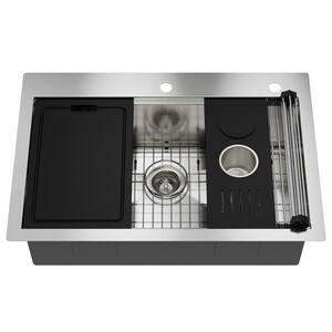 Handmade All-in-One 33 in. Drop-in Single Bowl Stainless Steel Kitchen Sink with Faucet