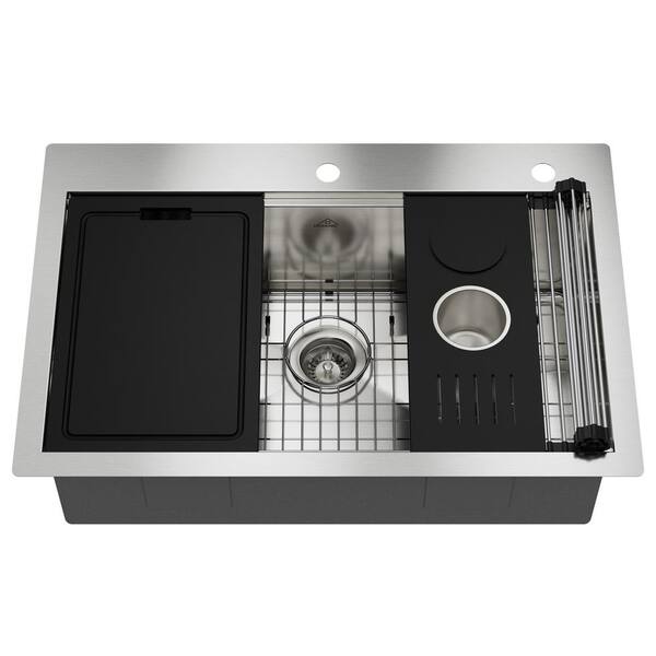 CASAINC Handmade All-in-One 33 in. Drop-in Single Bowl Stainless Steel Kitchen Sink with Faucet