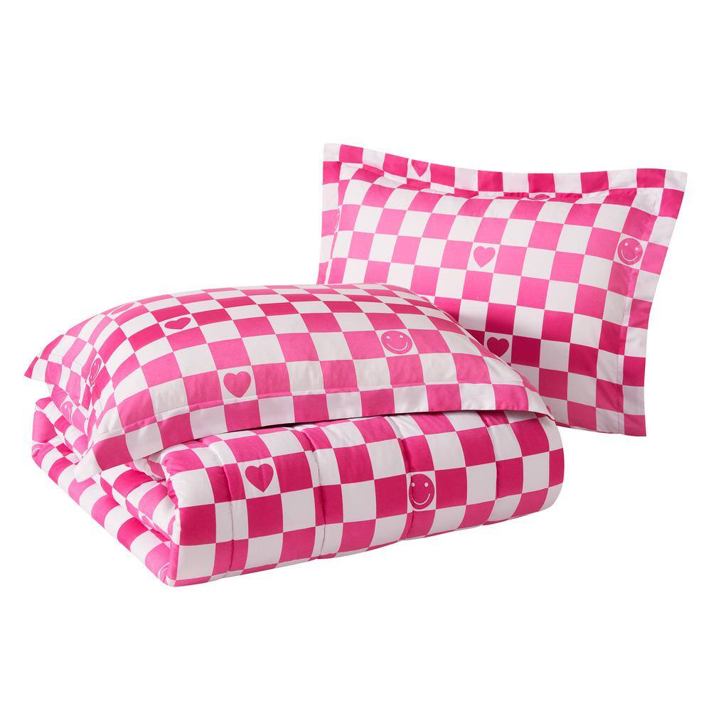 Full Pink Microfiber Reversible Kids Comforter Set