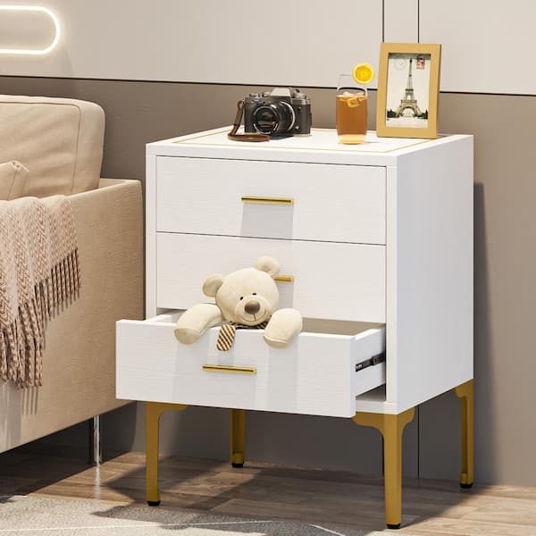 BYBLIGHT Fenley 3-Drawer Wood White Nightstand Tall Side Table End Table with Metal Frame 25.6 in. H x 19.7 in. W. x 15.8 in. D