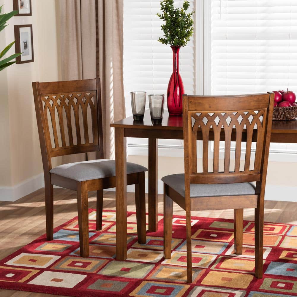 Walnut Brown Leather Upholstered Low Slat Side Chair