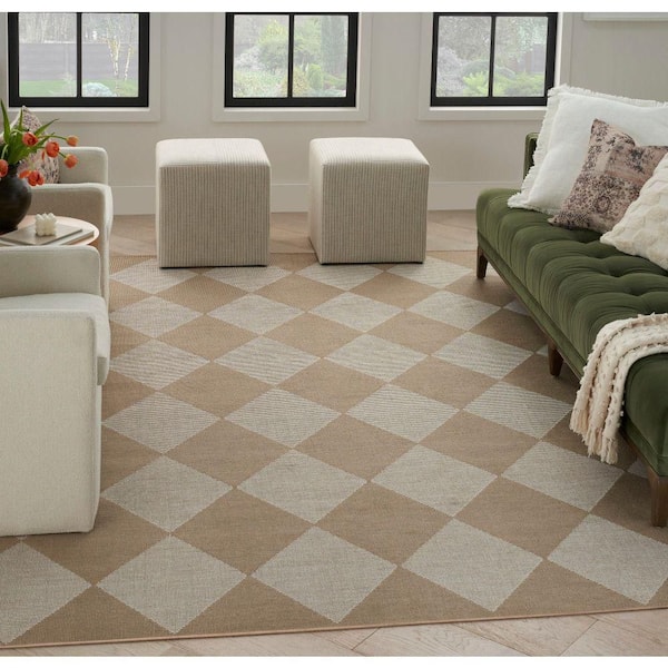 Washable Modern Jute Natural Ivory 8 ft. x 10 ft. Geometric Contemporary Area Rug