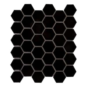 Retro Black Hexagon 12 in. x 13 in. Matte PorcelainMesh-Mounted Mosaic Floor and Wall Tile (14.4 sq. ft./Case)