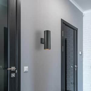 Medium 2-Light Black Aluminum Integrated LED Indoor/Outdoor Wall Mount Cylinder Light/Wall Sconce