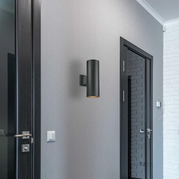 Medium 2-Light Black Aluminum Integrated LED Indoor/Outdoor Wall Mount Cylinder Light/Wall Sconce