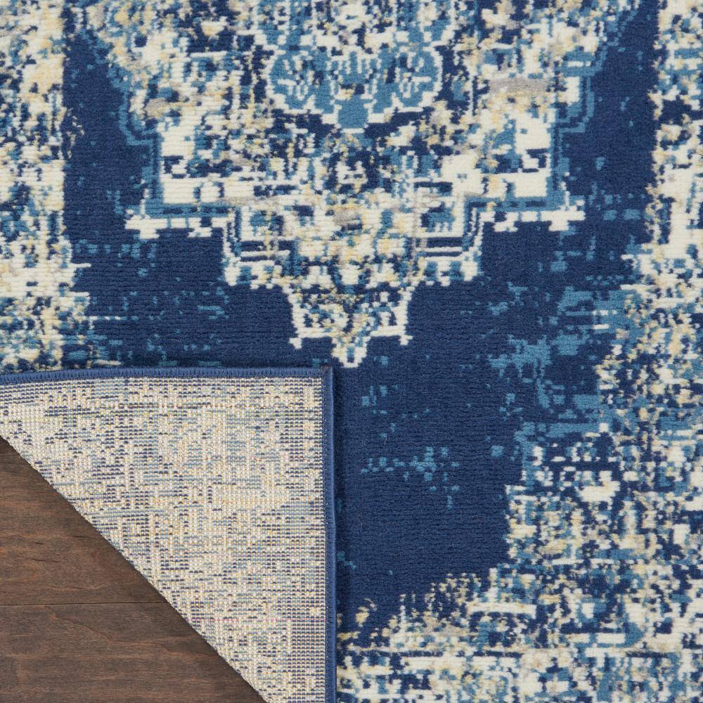 Navy Blue and Beige Medallion Synthetic 7' x 10' Area Rug