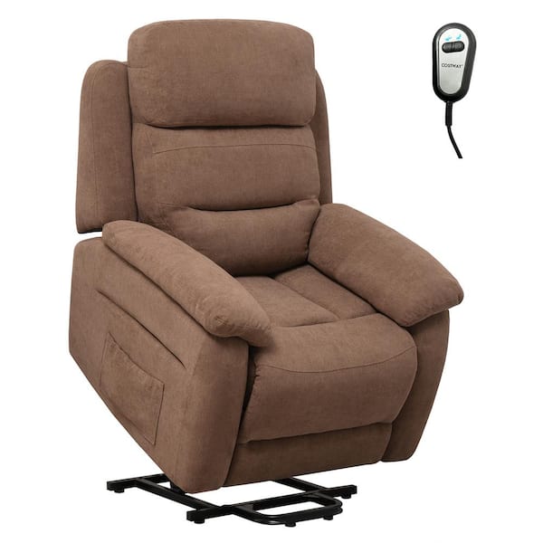 Brown Fabric Power Lift Recliner Chair Sofa for Elderly w/Side Pocket and Remote Control