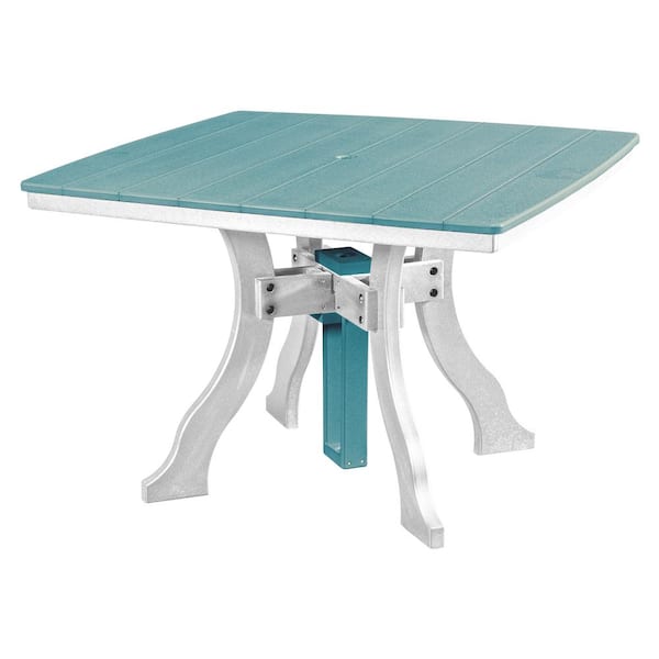 American Furniture Classics Adirondack Series White Frame Square High Density Plastic Dining Height Outdoor Dining Table