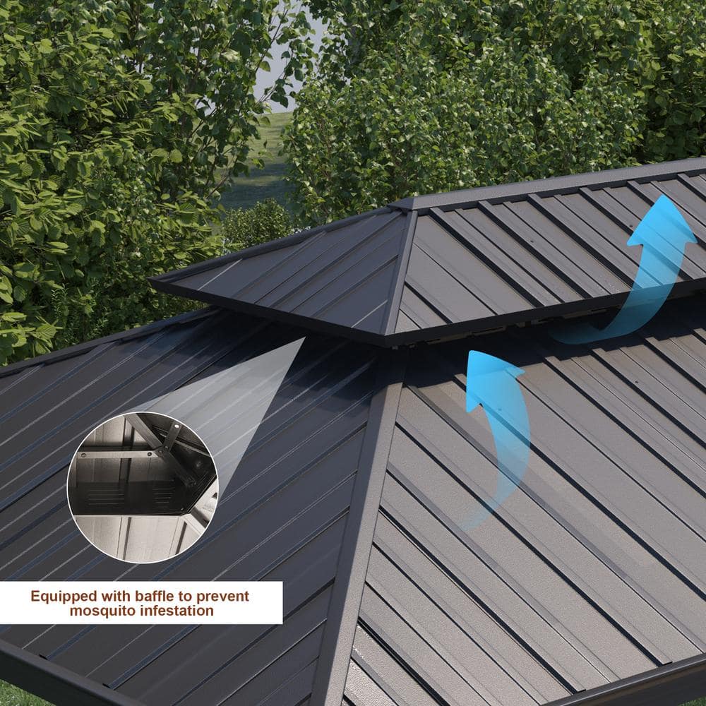 12'x20' Black Aluminum Frame Hardtop Gazebo with Nettings