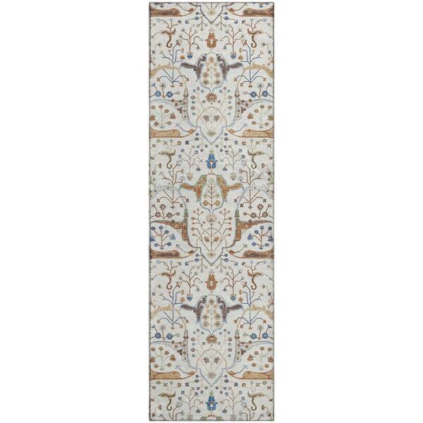 Mayfield Premium Machine Washable Abstract AMF2250 Ivory 2 ft. x 7 ft. Runner Rug