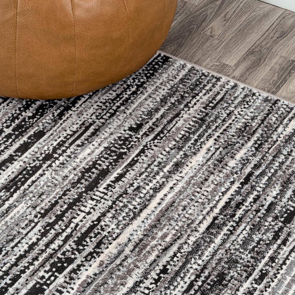 Black and Gray 8' x 10' Stripe Synthetic Area Rug