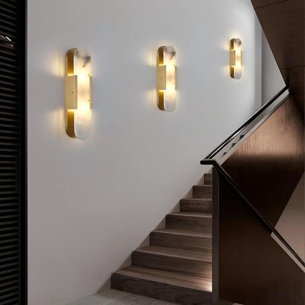 Modern 2-Light Natural Marble Brass Alabaster Wall Sconce,Wall Lamp with Alabaster Shade for Living Rooms(1pcs)