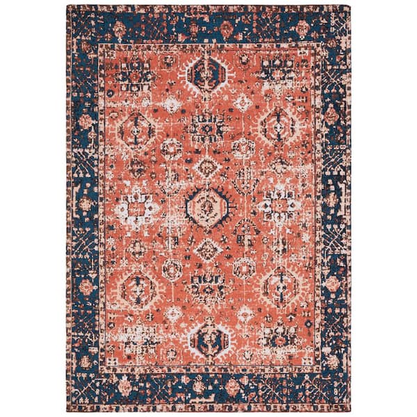 SAFAVIEH Easy Care Red/Navy 2 ft. x 5 ft. Machine Washable Border Medallion Geometric Area Rug