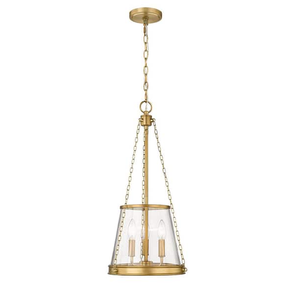 Unbranded Prescott 12 in. 3-Light Empire Pendant Rubbed Brass with Clear Glass Shade