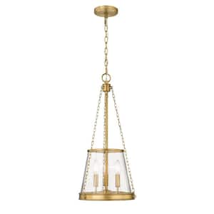 Prescott 12 in. 3-Light Empire Pendant Rubbed Brass with Clear Glass Shade