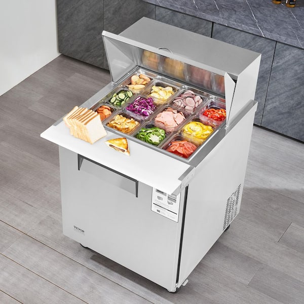 28 in. Commercial Refrigerator Sandwich and Salad Prep Table, 7.4 cu. ft. Stainless Steel Refrigerated Food Prep Station