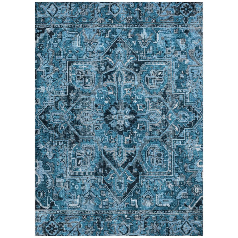Blue 8' x 10' Synthetic Oriental Washable Area Rug