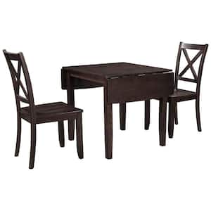 Espresso 3-Piece Wood Drop Leaf Breakfast Nook Dining Table Set with 2 x Back Chairs