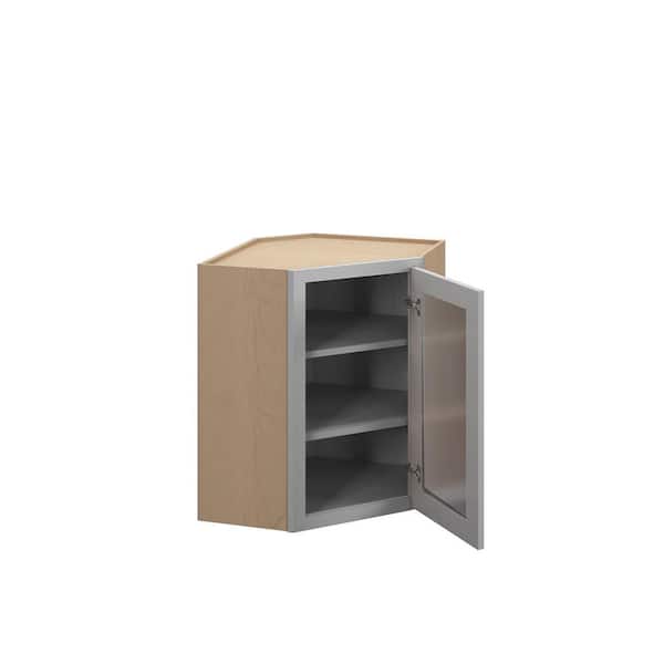 Kunal Kitchens Cumberland Recessed 27 in. W x 36 in. H x 15 in. D in Painted Stratus Ply Assembled Glass Door Fin Int Corner Diagonal