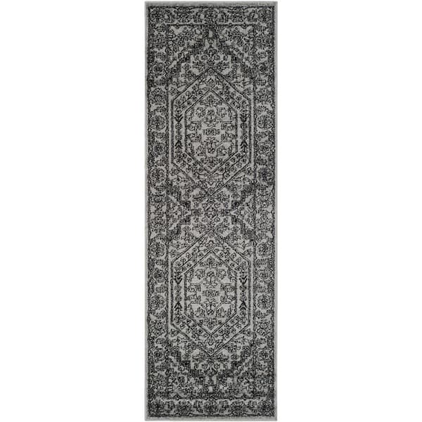 Adirondack Silver/Black 3 ft. x 18 ft. Border Medallion Runner Rug