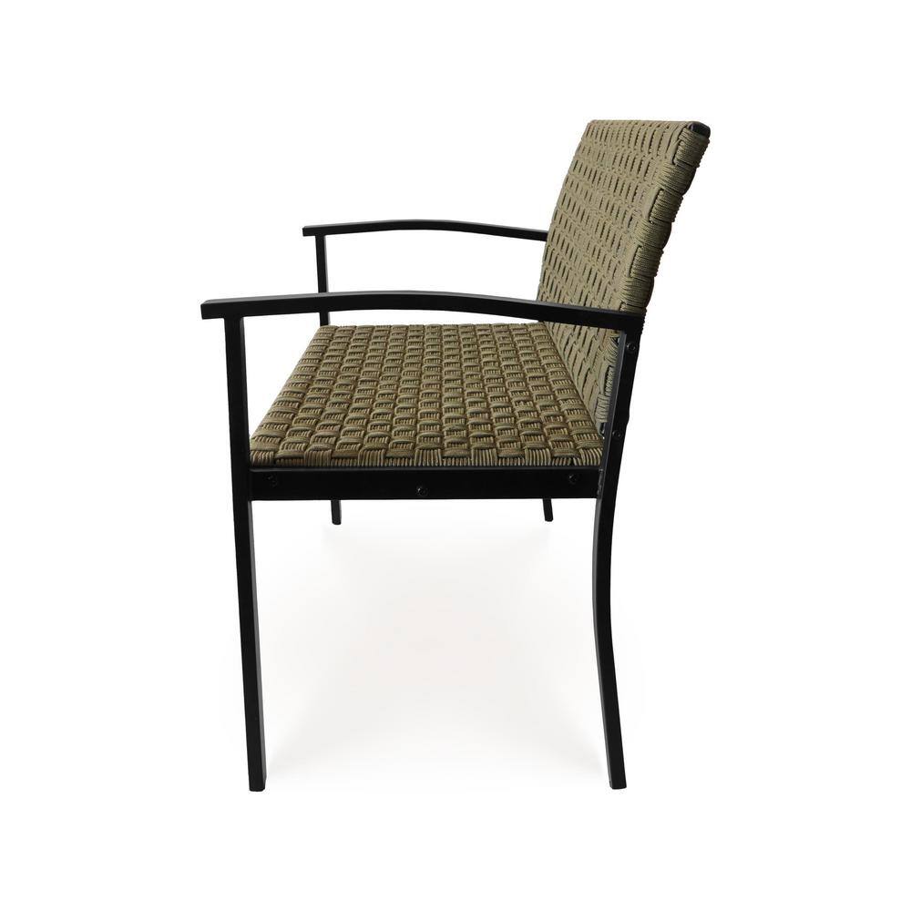 Chelsea Olive Green Metal and Rope Outdoor Bench with Armrest
