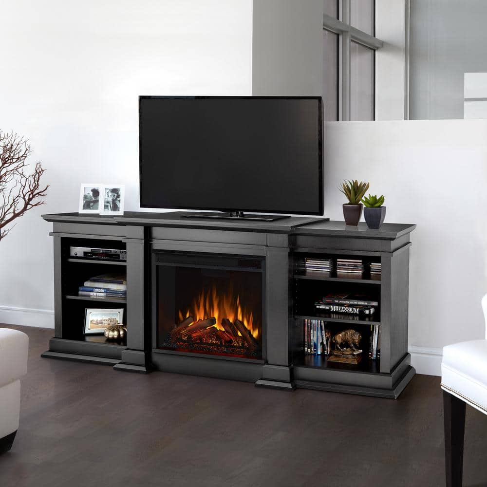 Real Flame Fresno 72 In Media Console Electric Fireplace TV Stand In   Black Real Flame Fireplace Tv Stands G1200e B 64 1000 