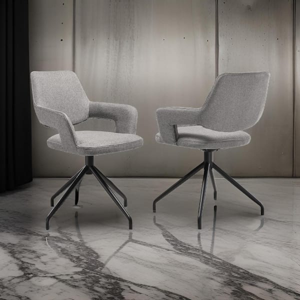 Benjara Gray and Black Polyester Curved Back Dining Chair (Set of 2)